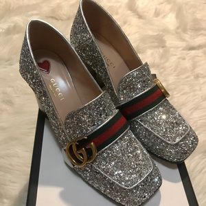 Gucci Peyton glitter loafer pumps